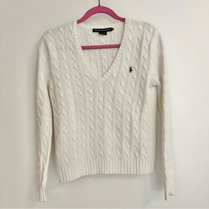 Lauren Ralph Lauren Sport Cable Knit V-neck Sweater cotton Size L long sleeve